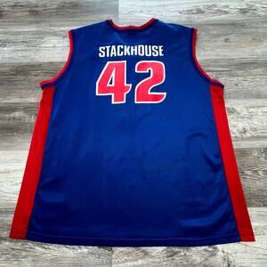 Vintage 90s Champion Detroit Pistons Jerry Stackhouse #42 Blue Mens XL Jersey